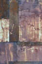 Old aged weathered rusty corroded coat iron sheets texture pattern, multiple vertical rusted corroding grunge metal patch plates Royalty Free Stock Photo