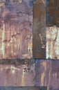 Old aged weathered rusty corroded coat iron sheets texture pattern, multiple vertical rusted corroding grunge metal patch plates,