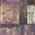 Old aged weathered rusty corroded coat iron sheets texture pattern, multiple vertical rusted corroding grunge metal patch plates,