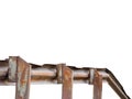 Old aged weathered rusty grunge metallic bridge rail, large detailed isolated perspective