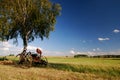 Old agricultural fertilize machine wide angle Royalty Free Stock Photo