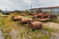 Old agricultural machinery. Abandoned collective farm. Royalty Free Stock Photo