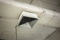 Old air conditioner hole pipe vent with grill air flow distributor in office need to clean