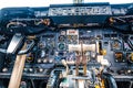 Old aircraft cockpit  closeup view. Royalty Free Stock Photo