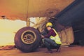 Old aircraft engine,Inside airplane wreckage Royalty Free Stock Photo