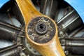 Old aircraft engine with wood propeller Royalty Free Stock Photo