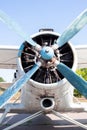 Old airplane engine close up. Radial engine of an propeller aircraft. Propellers on the nose of the aircraft Royalty Free Stock Photo