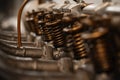 Old airplane engine closeup details, metal mechanism Royalty Free Stock Photo