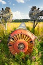 Old airplane fuselage on green grass Royalty Free Stock Photo