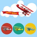 Old airplane model flying in the sky with clouds Royalty Free Stock Photo