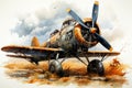 Old Airplane In The Sky, Watercolor Painting, 3d Illustration Generative AI Generative AI