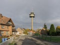 The old airport tower in cloudy weather Royalty Free Stock Photo