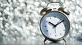 Old alarm clock on a silver background. blurred focus Royalty Free Stock Photo