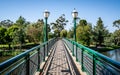 Old Albert bridge an heritage footbridge over Torrens River with street light in Adelaide South Australia Royalty Free Stock Photo