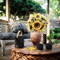 Old alcove view with tropical garden after rain concept photo background