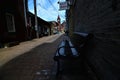 An old alleyway in Jefferson IA with the historic courthouse bell tower