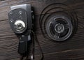 Old amateur movie camera and reel of film stock