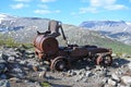 Old American abandoned steam machine in the Khibiny mountains. Russia