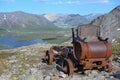 An old American abandoned steam machine in the Khibiny mountains. Russia