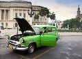 Old American retro car (50th years of the last century), an iconic sight in the city, on the Malecon street January 27, 2013 in O Royalty Free Stock Photo