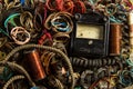 Old ammeter surrounded by wires. Royalty Free Stock Photo