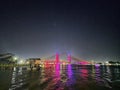 The Old Ampera Bridge at Night in Palembang Royalty Free Stock Photo