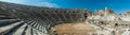 Old amphitheater in Side, Turkey. Panorama view photo. Ruins of ancient city Royalty Free Stock Photo