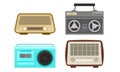 Old Analog Radio and Cassette Player Collection, Vintage Obsolete Digital Handheld Devices Vector Illustration Royalty Free Stock Photo