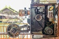 Old analog rotary film movie projector at outdoor cinema movies theater for show people in the park Royalty Free Stock Photo