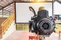 Old analog rotary film movie projector at outdoor cinema movies theater for show people in the park Royalty Free Stock Photo