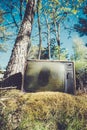 Old analog television in forest