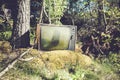 Old analog television in forest