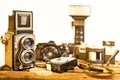Old analogue photographic cameras Royalty Free Stock Photo