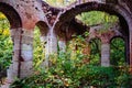Old ancient abandoned red brick ruins overgrown by plants Royalty Free Stock Photo
