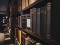 Old ancient Books on Bookshelf History book Library Interior Royalty Free Stock Photo