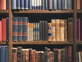 Old ancient Books on Bookshelf History book Library Vintage collection Royalty Free Stock Photo