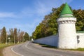 Old ancient castle with white stone bricks, an ancient fortress with loopholes Royalty Free Stock Photo