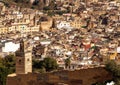 Old ancient city ruin wall and downtown of Fes, Morocco