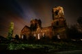Old ancient creepy abandoned church ruins at night
