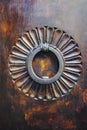 Old ancient door knocker on wooden door Royalty Free Stock Photo