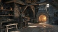 Old ancient forge created with Generative AI. Old medieval architecture.