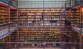 Old ancient library interior, ceiling books, windows, bookshelf Royalty Free Stock Photo