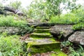 Old ancient stone stairs with moss. Royalty Free Stock Photo