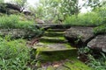 Old ancient stone stairs with moss. Royalty Free Stock Photo