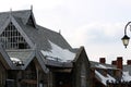 Old ancient vintage castle building rooftop covered with snow winter special Royalty Free Stock Photo