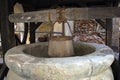 Old ancient water well with wooden buckets in Veliki Tabor castle, Croatia