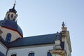 Old ancient white poor stone shabby Christian Orthodox church with crosses Royalty Free Stock Photo