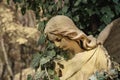 Old angel statue which has become overgrown with ivy death concept Royalty Free Stock Photo