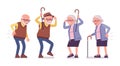 Old angry people, elderly man, woman having back pain Royalty Free Stock Photo