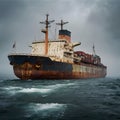 Antique Cargo container transport ship in the ocea Royalty Free Stock Photo